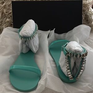 AAJ by Aminah Blue and Silver Sandals with Decorative Straps